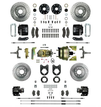 1967 1968 1969 Camaro 2&quot; Drop Power Big 4 Wheel Disc Brake Conversion Kit Chrome Booster 4 Black Twin Pistons &amp; Calipers
