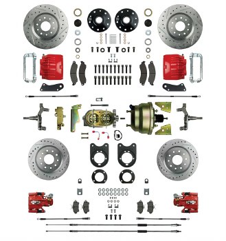 1967 Camaro 2&quot; Drop Power Big 4 Wheel Disc Brake Conversion Kit Booster 4 Red Twin Pistons &amp; Calipers