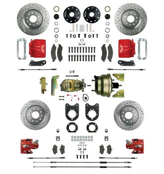 1968 1969 Camaro Power Big 4 Wheel Disc Brake Conversion Kit Brake Booster 4 Red Twin Pistons &amp; Calipers