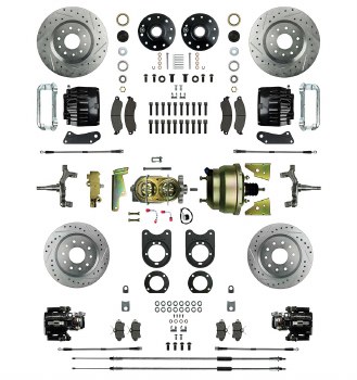 1968 1969 Camaro 2&quot; Drop Power Big 4 Wheel Disc Brake Conversion Kit Booster 4 Black Twin Pistons &amp; Calipers
