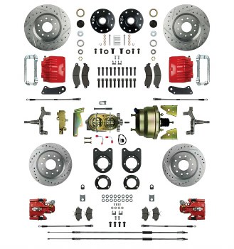1968 1969 Camaro 2&quot; Drop Power Big 4 Wheel Disc Brake Conversion Kit Booster 4 Red Twin Pistons &amp;  Calipers