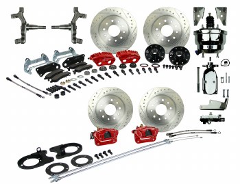1968 1969 Camaro 2&quot; Drop Power Big 4 Wheel Disc Brake Conversion Kit Chrome Booster 4 Red Twin Pistons &amp; Calipers