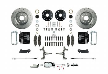 1967 1968 1969 Camaro Drop Big Manual Front Disc Brake Conversion Kit Chrome Master Cylinder 2 Black Twin Pistons &amp;  Calipers