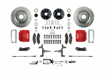 1967 1968 1969 Camaro Drop Big Manual Front Disc Brake Conversion Kit Chrome Master Cylinder 2 Red Twin Pistons &amp;  Calipers