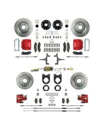 1967 Camaro Non-staggered Manual 4 Wheel Disc Brake Conversion Kit Master Cylinder 4 Red Calipers &amp; 4 Rotors