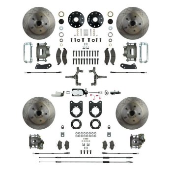 1967 Camaro Non-staggered 2" Drop Manual 4 Wheel Disc Brake Conversion Kit Chrome Master Cylinder Spindles &amp; 4 Calipers