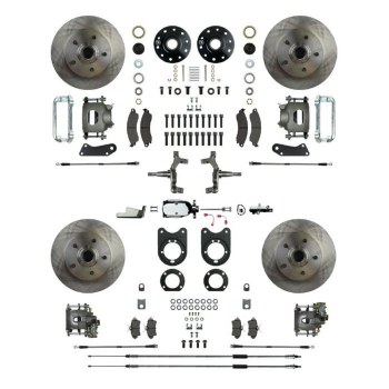 1967 Camaro Non-staggered 2&quot; Drop Manual 4 Wheel Disc Brake Conversion Kit Chrome Master Cylinder Spindles &amp; 4 Calipers