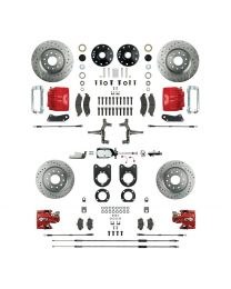 1967 Camaro Non-staggered 2&quot; Drop Manual 4 Wheel Disc Brake Conversion Kit Chrome Master Cylinder Spindles &amp; 4 Red Calipers