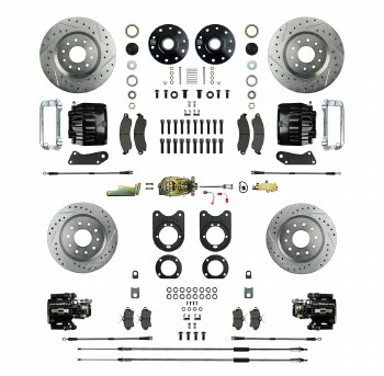 1967 Camaro Manual Big 4 Wheel Disc Brake Conversion Kit Master Cylinder 4 Black Twin Pistons &amp; Calipers