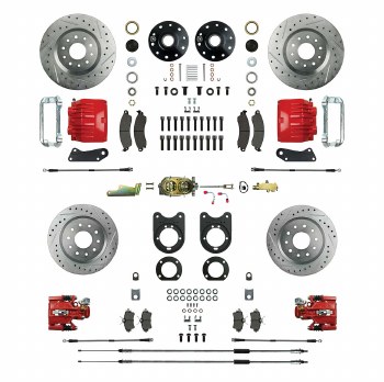 1967 Camaro Manual Big 4 Wheel Disc Brake Conversion Kit Master Cylinder 4 Red Twin Pistons &amp; Calipers