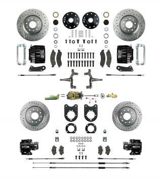 1967 Camaro 2&quot; Drop Manual Big 4 Wheel Disc Brake Conversion Kit Master Cylinder 4 Twin Pistons Black Calipers &amp; Stainless Steel Hoses