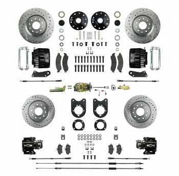 1968 1969 Camaro Manual Big 4 Wheel Disc Brake Conversion Kit Master Cylinder 4 Black Twin Pistons &amp; Calipers