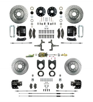 1968 1969 Camaro 2&quot; Drop Manual Big 4 Wheel Disc Brake Conversion Kit Master Cylinder 4 Twin Pistons Black Calipers &amp; Stainless Steel Hoses