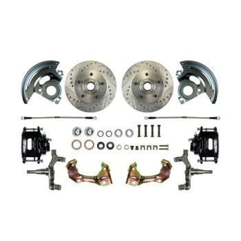 1967 1968 1969 Camaro Front Wheel Disc Brake Conversion Kit 2 Black Coated Calipers Drilled Slotted Rotors &amp; Spindles