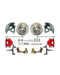 1967 1968 1969 Camaro 2&quot; Drop Front Wheel Disc Brake Conversion Kit 2 Red Calipers Drilled Slotted Rotors &amp; Spindles
