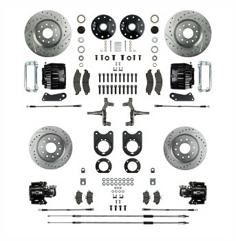 1967 1968 1969 Camaro 2&quot; Drop Big Front Wheel Disc Brake Conversion Kit 2 Black Calipers Rotors &amp; Spindles