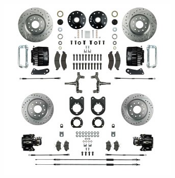 1968 1969 Camaro 2&quot; Drop Big Front Wheel Disc Brake Conversion Kit 2 Black Calipers Rotors &amp; Spindles