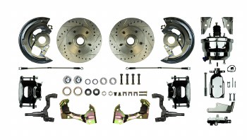 1964-1972 Chevelle Power Front Wheel Disc Brake Conversion Kit with 8&quot; Dual Chrome Booster Master Cylinder &amp; Black Calipers