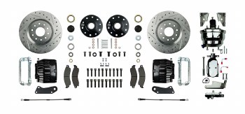 1964-1972 Chevelle Power Signature Series Front Big Wheel Disc Brake Conversion Kit Chrome Booster &amp; 2 Twin Piston Black Calipers