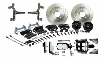 1964-1972 Chevelle Drop Front Big Wheel Disc Brake Power Conversion Kit with Chrome Booster &amp; 2 Black Twin Piston Calipers