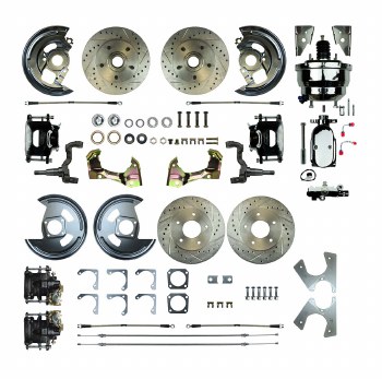 1964-1972 Chevelle Non-Staggered Power Front Wheel Disc Brake Conversion Kit 8" Chrome Booster Master Cylinder &amp; 4 Black Calipers