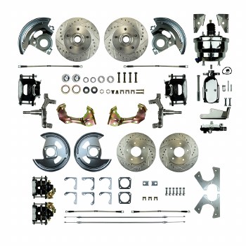 1964-1972 Chevelle Non-Staggered '2&quot; Drop Power Front Wheel Disc Brake Conversion Kit 8&quot; Chrome Booster Spindles &amp; 4 Black Calipers