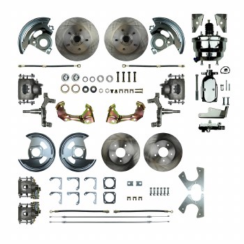 1964-1972 Chevelle Non-Staggered 2" Drop Power Front Wheel Disc Brake Conversion Kit 8" Dual Chrome Booster Spindles &amp; 4 Calipers