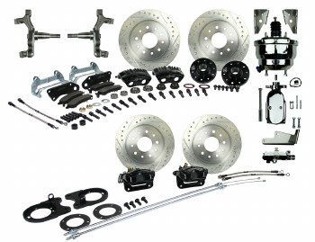 1964-1972 Chevelle 2" Drop Power 4 Big Wheel Disc Brake Conversion Kit with Chrome Booster &amp; 4 Black Twin Piston Calipers