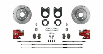 1964-1977 Chevelle Staggered Signature Series Rear Wheel Disc Brake Conversion Kit 10 12 Bolt &amp; Red Twin Piston Calipers