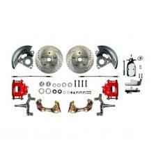 1964-1972 Chevelle Manual Front Wheel Disc Brake Conversion Kit with Chrome Master Cylinder 2 Red Calipers &amp; 2 Rotors