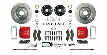 1964-1972 Chevelle 2" Drop Manual Front Wheel Disc Brake Kit Chrome Master Cylinder Spindles &amp; 2 Red Calipers