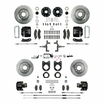 1964-1972 Chevelle Drop Manual Front Big Wheel Disc Brake Kit with Chrome Master Cylinder 2 Black Twin Pistons &amp; Calipers