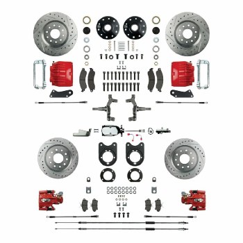 1964-1972 Chevelle Non-Staggered Manual 4 Wheel Disc Brake Conversion Kit Chrome Master Cylinder 4 Black Calipers &amp; 4 Rotors