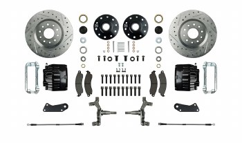 1964-1972 Chevelle Signature Series Big Front Wheel Disc Brake Conversion Kit 2 Black Calipers Rotors &amp; Spindles