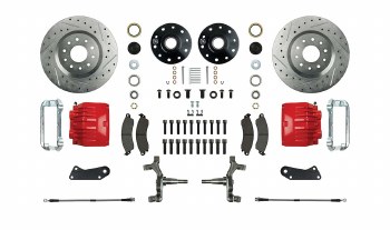 1964-1972 Chevelle Signature Series Big Front Wheel Disc Brake Converson Kit 2 Red Calipers Rotors &amp; Spindles