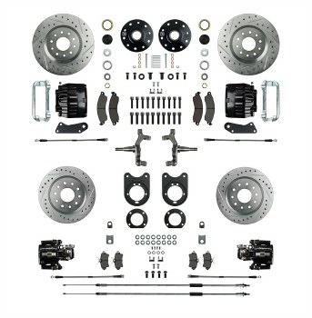 1964-1972 Chevelle Signature Series Big 4 Wheel Disc Brake Conversionl Kit 4 Black Calipers Rotors &amp; Spindles