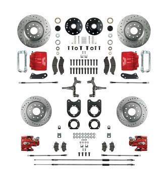 1964-1972 Chevelle Signature Series Big 4 Wheel Disc Brake Conversionl Kit 4 Red Calipers Rotors &amp; Spindles