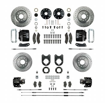 1964-1972 Chevelle 2&quot; Drop Big Front Wheel Disc Brake Conversionl Kit 2 Black Calipers Rotors &amp; Spindles