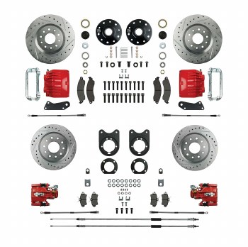 1964-1972 Chevelle 2&quot; Drop Big Front Wheel Disc Brake Conversionl Kit 2 Red Calipers Rotors &amp; Spindles