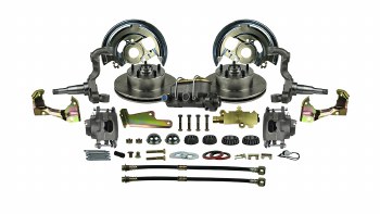 1964-1972 Chevelle 2&quot; Drop Big Front Wheel Disc Brake Conversion Kit 2 Black Calipers Rotors &amp; Spindles