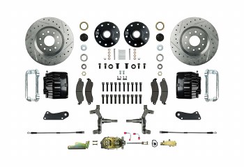 1964-1972 Chevelle 2&quot; Drop Manual Front Wheel Disc Brake Conversion Kit Master Cylinder Spindles 2 Black Calipers &amp; Rotors