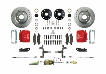 1964-1972 Chevelle Manual Signature Series Front Wheel Big Disc Brake Conversion Kit Master Cylinder 2 Twin Pistons &amp; Red Calipers