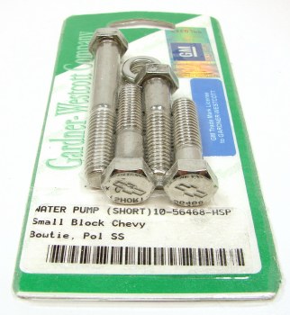 1964-81 Camaro Chevelle Nova Chrome Bowtie Water Pump Bolt Set SB BB w/Long Neck 1964-81 Camaro Chevelle Nova Chrome Bowtie Water Pump Bolt Set SB BB w/Long Neck
