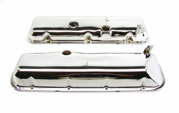 1967-1974 Camaro Chevelle Nova BB Chrome Valve Covers With Slant For Power Brake Booster