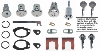 1967 Camaro &amp; Firebird Complete Lock Kit Ignition Doors Glove Box &amp; Trunk Locks With Correct Gaskets, Retainers &amp; Trunk Rod