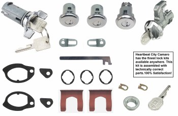 1969 Camaro Complete Lock Kit Ignition Doors Glove Box &amp; Trunk Locks With Correct Gaskets, Retainers &amp; Trunk Rod