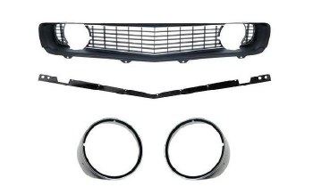 1969 Camaro Standard Black Grille Kit w/Stiffener &amp; Headlight Bezels w/Chrome