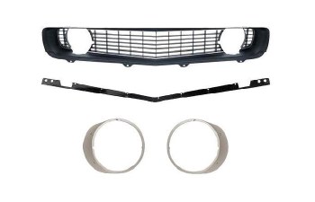 1969 Camaro Standard Black Grille Kit w/Stiffener &amp; Headlight Bezels