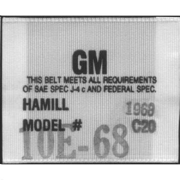 1969 Camaro Seat Belt Woven Label  Hamill C-20  Sold As Each