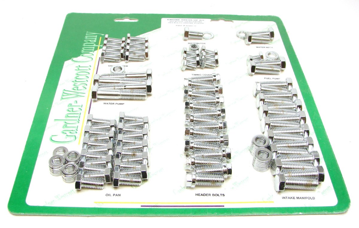 19641981 Camaro Chevelle Nova BB Chrome Engine Bolt Kit w/Headers